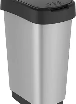 Cos gunoi plastic capac batant argintiu-negru Rotho Twist 50 L