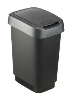 Cos gunoi plastic capac batant negru-argintiu inchis Rotho Twist 10 L