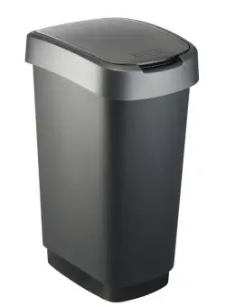 Cos gunoi plastic capac batant negru-argintiu Rotho Twist 50 L