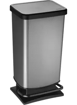 Cos gunoi plastic cu pedala rectangular argintiu inchis cu capac negru Rotho Paso 40L