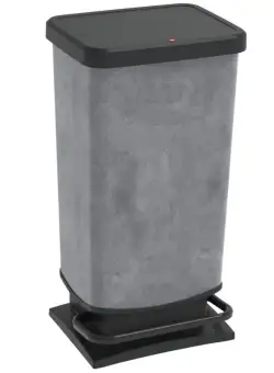 Cos gunoi plastic cu pedala rectangular argintiu modelat cu capac negru Rotho Paso 40L
