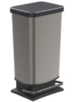 Cos gunoi plastic cu pedala rectangular cappuccino hexagon cu capac negru Rotho Paso 40L