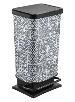 Cos gunoi plastic cu pedala rectangular model oriental cu capac negru Rotho Paso 40L