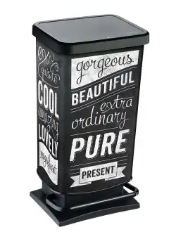 Cos gunoi plastic cu pedala rectangular negru hipster cu capac negru Rotho Paso 40L