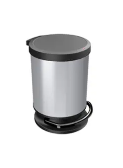 Cos gunoi plastic rotund cu pedala argintiu cu capac negru Rotho Paso 20L