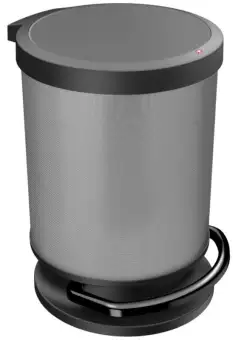 Cos gunoi plastic rotund cu pedala argintiu inchis cu capac negru Rotho Paso 20L