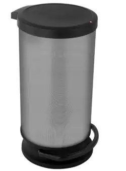 Cos gunoi plastic rotund cu pedala argintiu inchis cu capac negru Rotho Paso 30L