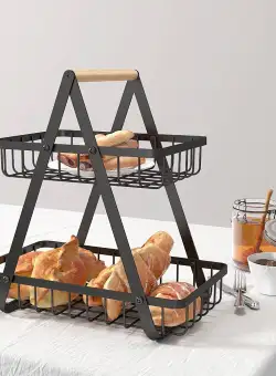 Cos metalic stil organizator fructe legume cu 2 niveluri, negru