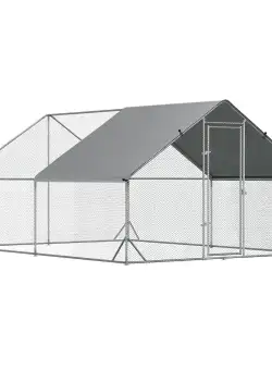 Cotet de gaini in aer liber PawHut cu Cadru Zincat si Plasa Hexagonala, Tarc cu Acoperis din Material Impermeabil pentru Gaini, Rate si Iepuri, 3x4x2m