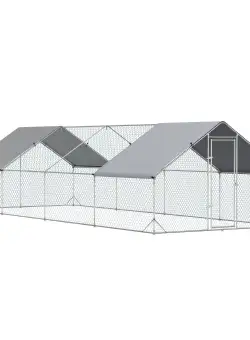 Cotet de gaini in aer liber PawHut cu Cadru Zincat si Plasa Hexagonala, Tarc cu Acoperis din Material Impermeabil pentru Gaini, Rate si Iepuri, 3x8x2m