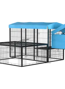 Cotet de Gradina PawHut Modular pentru 6-10 Gaini cu 2 Custi din Otel, Cusca pentru Gaini cu Acoperis din Poliester, Albastru inchis
