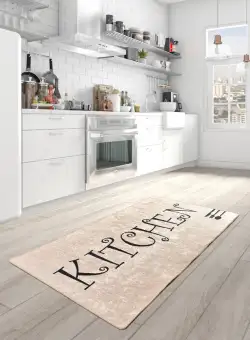 Covor de bucatarie Chef, Lavabil, Antiderapant, Crem