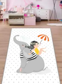Covor de Copii Elefant Fericit, Multicolor