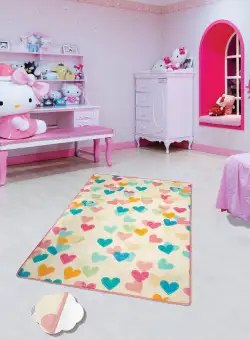 Covor de Copii Inimi Colorate, Multicolor