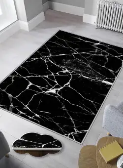 Covor de Hol Ondeo, Lavabile, Antiderapant, Negru