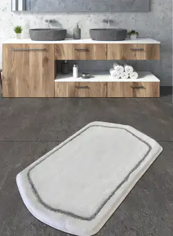 Covoras baie Genom, Alb, 100% acrilic, 60 x 100 cm