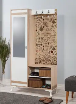 Cuier cu pantofar İNCİ-723 Hall Stand 3, Stejar Sonoma, 190x36x100 cm