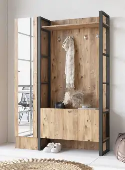 Cuier cu pantofar Ortak cu oglinda, Stejar, 126 x 180 x 36 cm