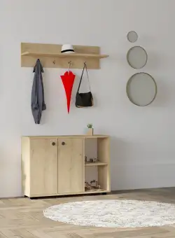 Cuier cu pantofar Ra, Stejar, 90x63x30 cm