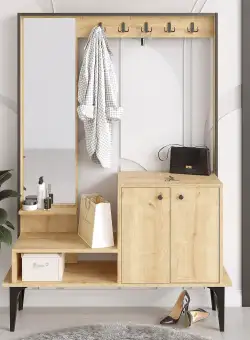 Cuier cu pantofar Tadic cu oglinda, Stejar, 114 x 170 x 35 cm