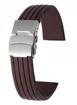 Curea Ceas din Silicon, Imprimeu Liniar, Uni, Catarama Argintie, 20mm, Maro, ORSSIL04/20M