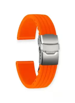 Curea Ceas din Silicon, Imprimeu Liniar, Uni, Catarama Argintie, 22mm, Portocaliu, ORSSIL01/22P