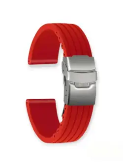 Curea Ceas din Silicon, Imprimeu Liniar, Uni, Catarama Argintie, 22mm, Rosu, ORSSIL02/22R