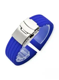 Curea Ceas din Silicon, Imprimeu Liniar, Uni, Catarama Argintie, 24mm, Albastru, ORSSIL03/24A