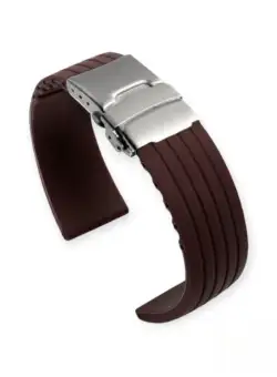 Curea Ceas din Silicon, Imprimeu Liniar, Uni, Catarama Argintie, 24mm, Maro, ORSSIL04/24M