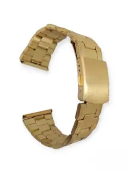Curea ceas metalica, Otel inoxidabil, Model median carou, Catarama cu 2 butoane laterale, 20mm, Auriu