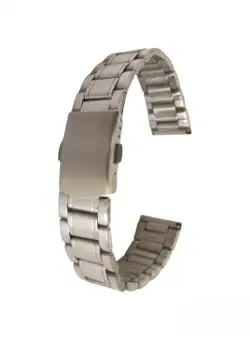 Curea ceas metalica, Otel inoxidabil, Model median liniar, Catarama 2 butoane laterale, 18mm, Argintiu