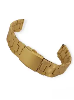 Curea ceas metalica, Otel inoxidabil, Model median liniar, Catarama 2 butoane laterale, 18mm, Auriu