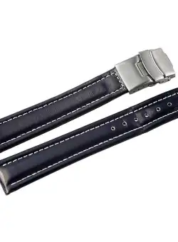 Curea Ceas Piele Naturala Albastra Deployant Cusatura Alba 16mm - 24mm 816230200020