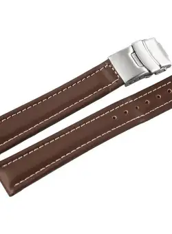 Curea Ceas Piele Naturala Maro Deployant Cusatura Alba 16mm - 24mm 816270200018