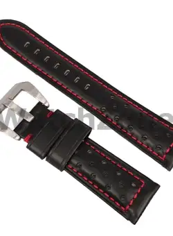 Curea Ceas Piele Neagra Cusatura Rosie 20mm 22mm 24mm