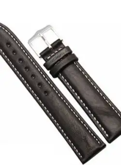 Curea ceas piele negru + cusatura alba 8 mm - 26 mm 