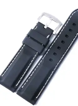 Curea De Ceas Silicon Neagra cu Cusatura Alba