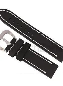 Curea din piele neagra avand cusatura alba 20mm 22mm 24mm