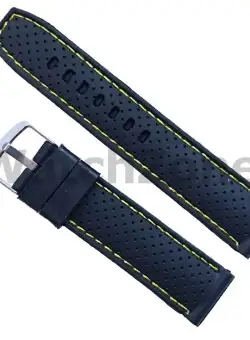 Curea silicon negru cu puncte si cusatura galbena 22mm