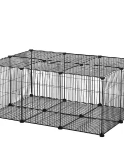 Cusca pentru animale mici, 22 panouri cu usa si elemente de legatura, picioare anti-alunecare, metal 105x70x45cm PawHut | Aosom RO