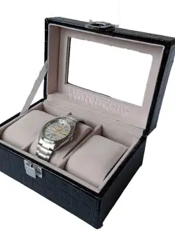 Cutie Ceasuri Neagra Piele Ecologica Trei Spatii