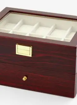 Cutie Ceasuri pentru Depozitare si Organizar , 20 locuri, Lemn Lacuit Visiniu, Interior Alb Fildes