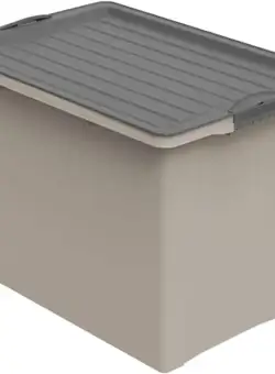 Cutie depozitare cu roti plastic cappuccino cu capac negru Rotho Compact 70L