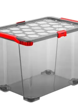 Cutie depozitare din plastic cu roti anthracite/rosu Rotho Evo Total 65L