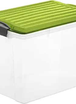 Cutie depozitare plastic transparenta cu capac verde Rotho Compact 19L