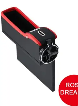 Cutie organizatoare scaun auto cusatura din piele, cusatura Rosie depozitare obiecte, Dreapta