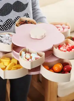 Cutie pentru bomboane in forma de floare, cu compartiment rotativ, 2 nivele