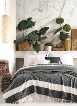 Cuvertură de pat double, Negru, 230x200 cm