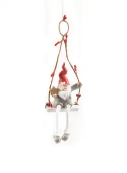 Decoratiune de agatat Mos Craciun pe leagan, stea, 20x6x3 cm