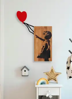Decoratiune de perete lemn Banksy - 15, Nuc, 60x3x83 cm